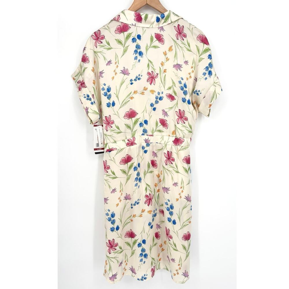 French Connection NWT Satin Cream Floral Shirt Dress Size XL - Picture 2 of 7